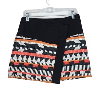 Thurley Crossover Black and Embroidered Mini Skirt sz 12